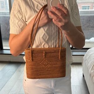 Vintage Handwoven Rattan Top Handle Basket Bag